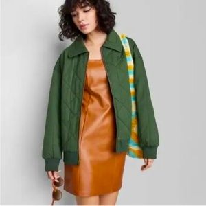 NWT Wild Fable Women's Woven Quilted Bomber Jacket -Dark Green